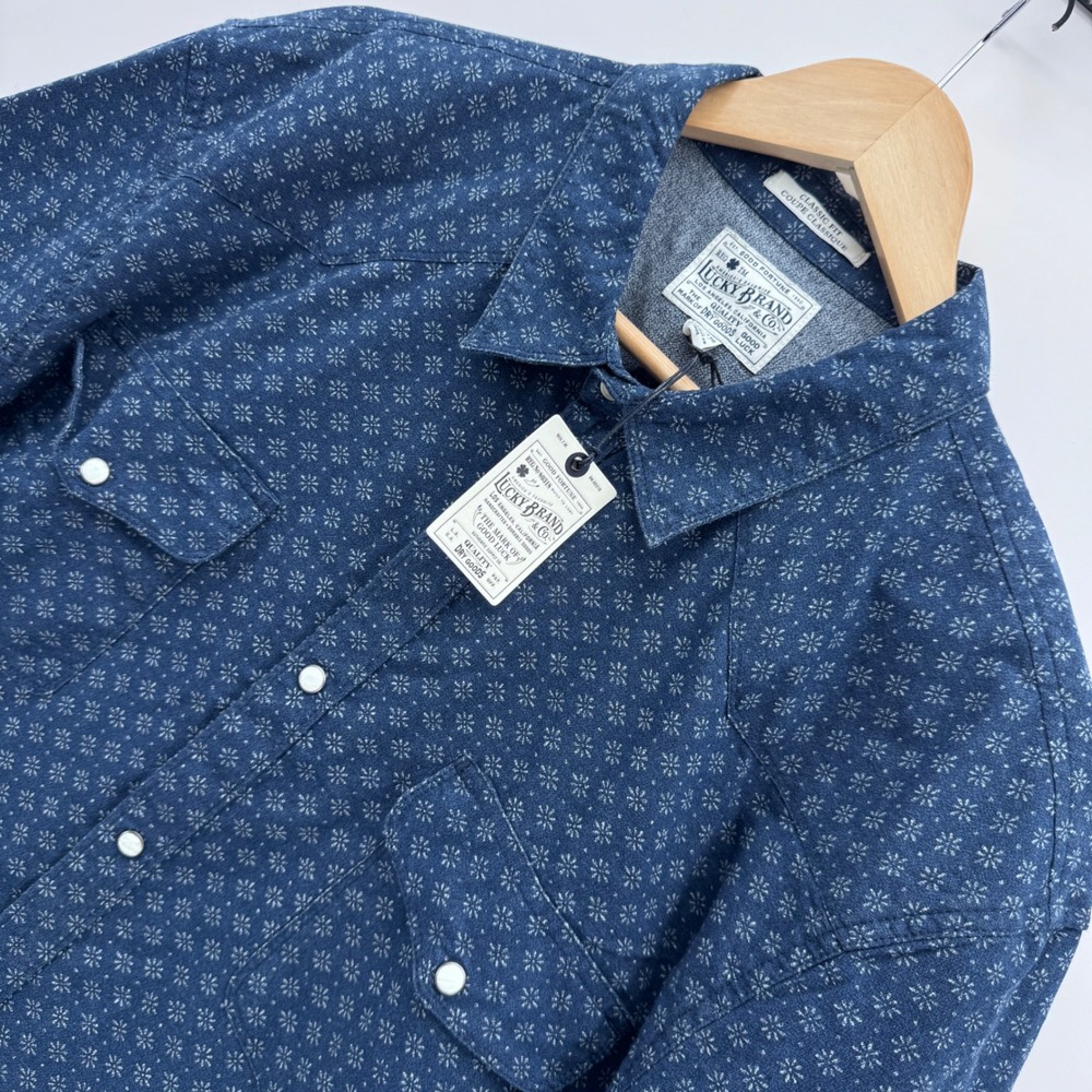 Lucky Brand Classic Fit Western Snap Shirt Mens XXL Blue Floral Snap Button